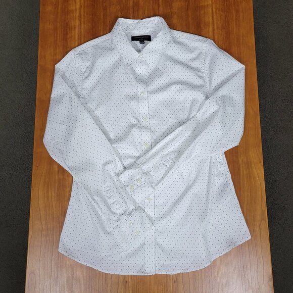 Banana Republic White Navy Dotted Long-Sleeve Tailored Button Down Shirt - 14 - Picture 5 of 10